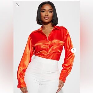 Fashion Nova Orange Sedona Satin Shirt- Size XL